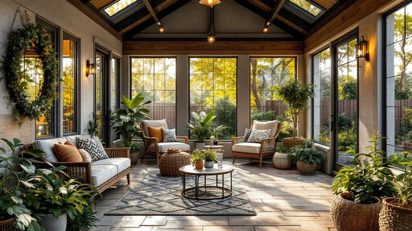 Earthy Organic Sunroom interior design